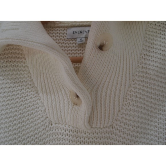 Evereve Cream Cotton Knit Pullover Sweater Collared Button XS Extra‎ Small - Picture 3 of 7